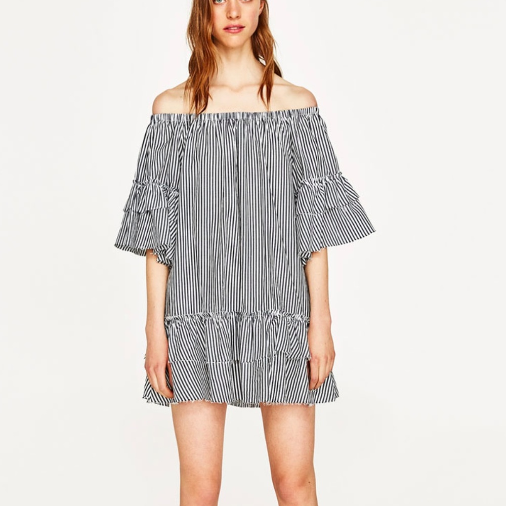 Zara Striped Off the Shoulder Dress
